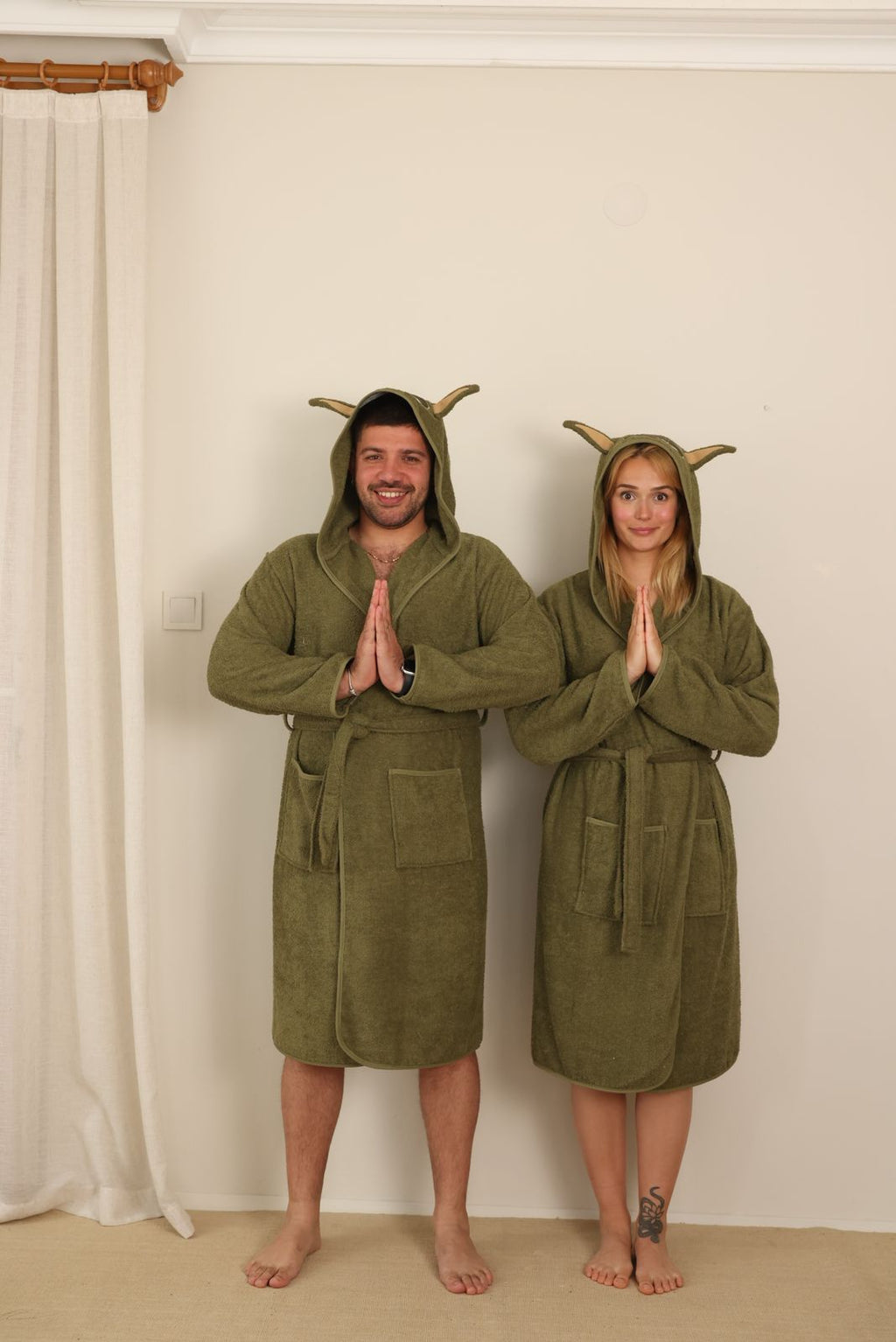 calove %100 Pamuklu Uzaylı Yoda Desenli Unisex Bornoz