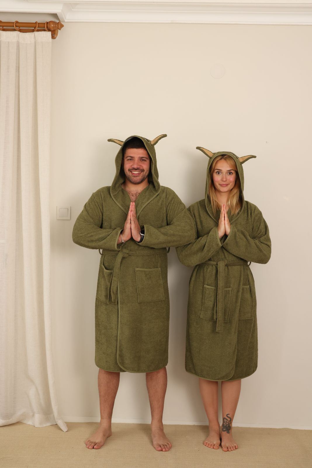 calove %100 Pamuklu Uzaylı Yoda Desenli Unisex Bornoz