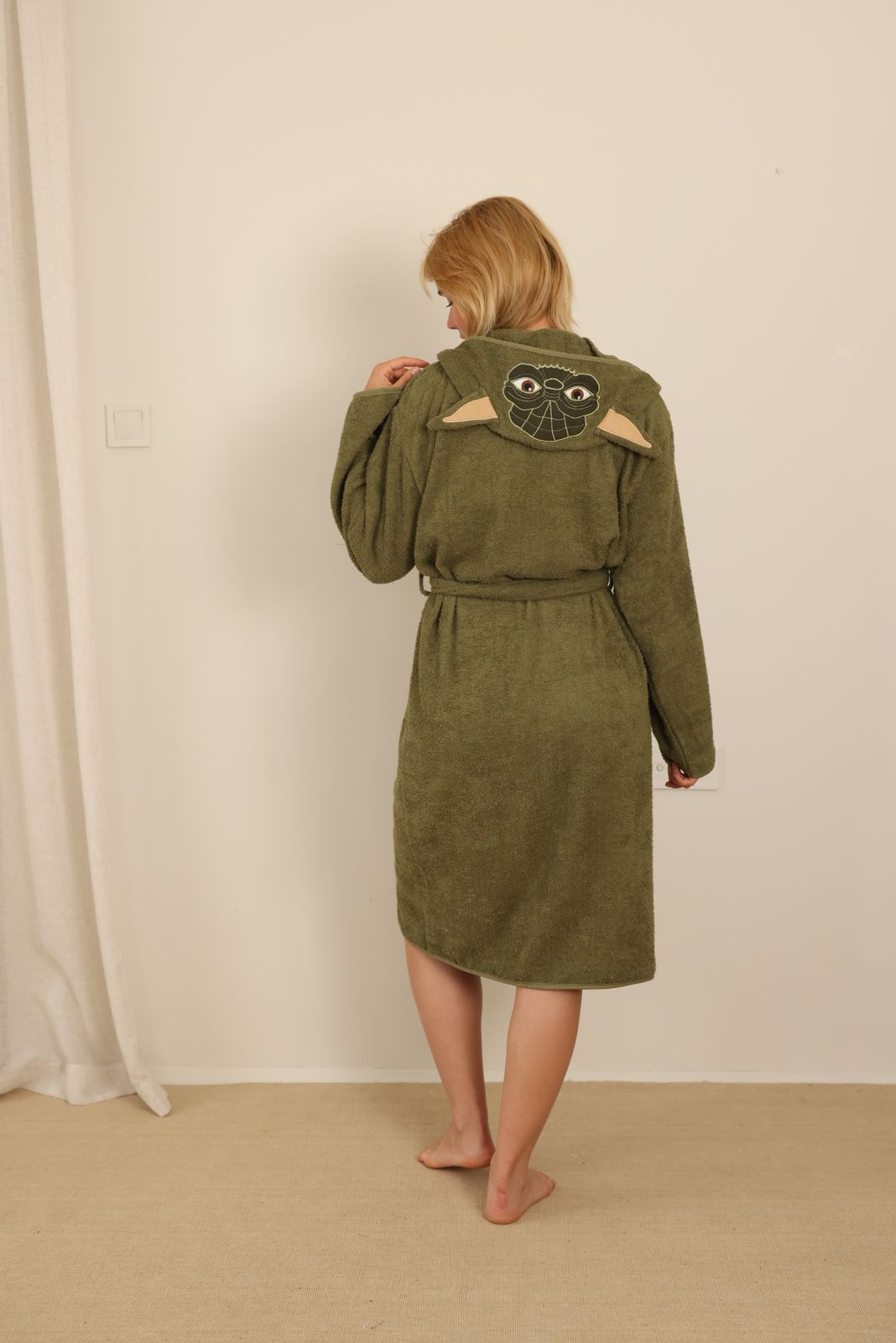 calove %100 Pamuklu Uzaylı Yoda Desenli Unisex Bornoz