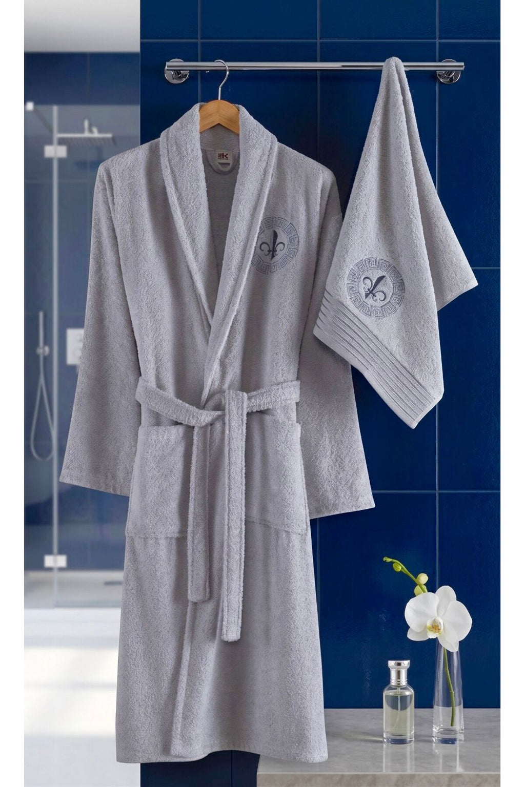 Unisex pamuk-polyester bornoz ve havlu takımı, çeyizlik banyo seti