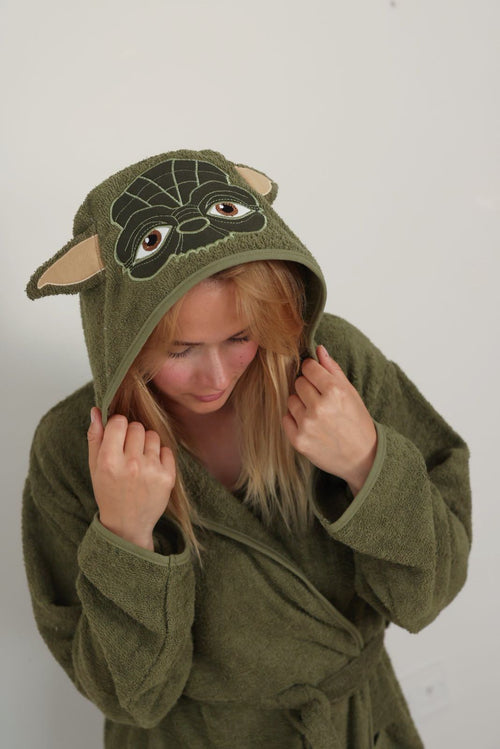 Uzaylı Yoda desenli pamuklu unisex bornoz