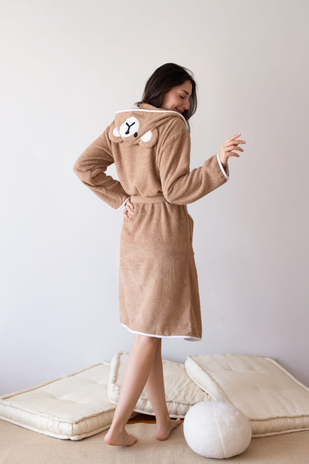 calove %100 Pamuklu Peluş Ayı Nakışlı Bornoz