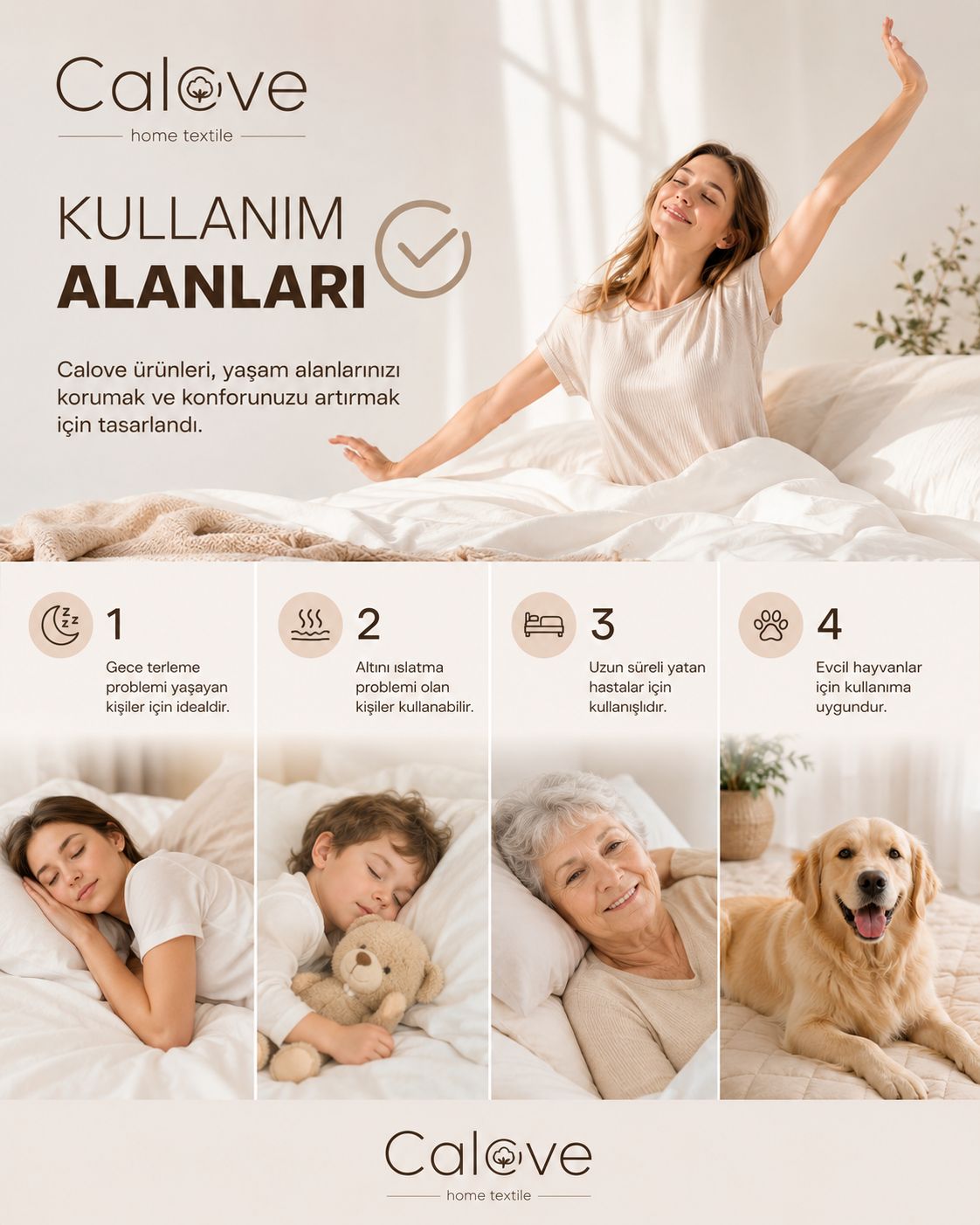 calove Premium Sıvı Geçirmez Mikrofiber Alez - Tam Kenar Korumalı Yatak Koruyucu (Bebek/Tek/Çift/Battal)